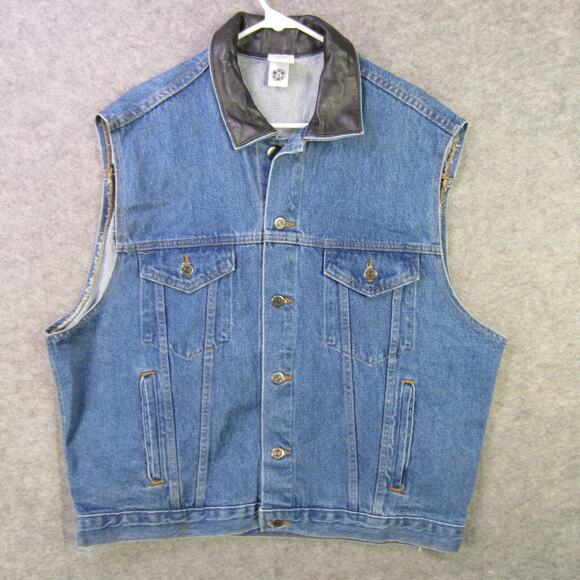 Harley-Davidson Buell Ride For Life Vest Mens Large Denim Leather Made in USA - Picture 1 of 9